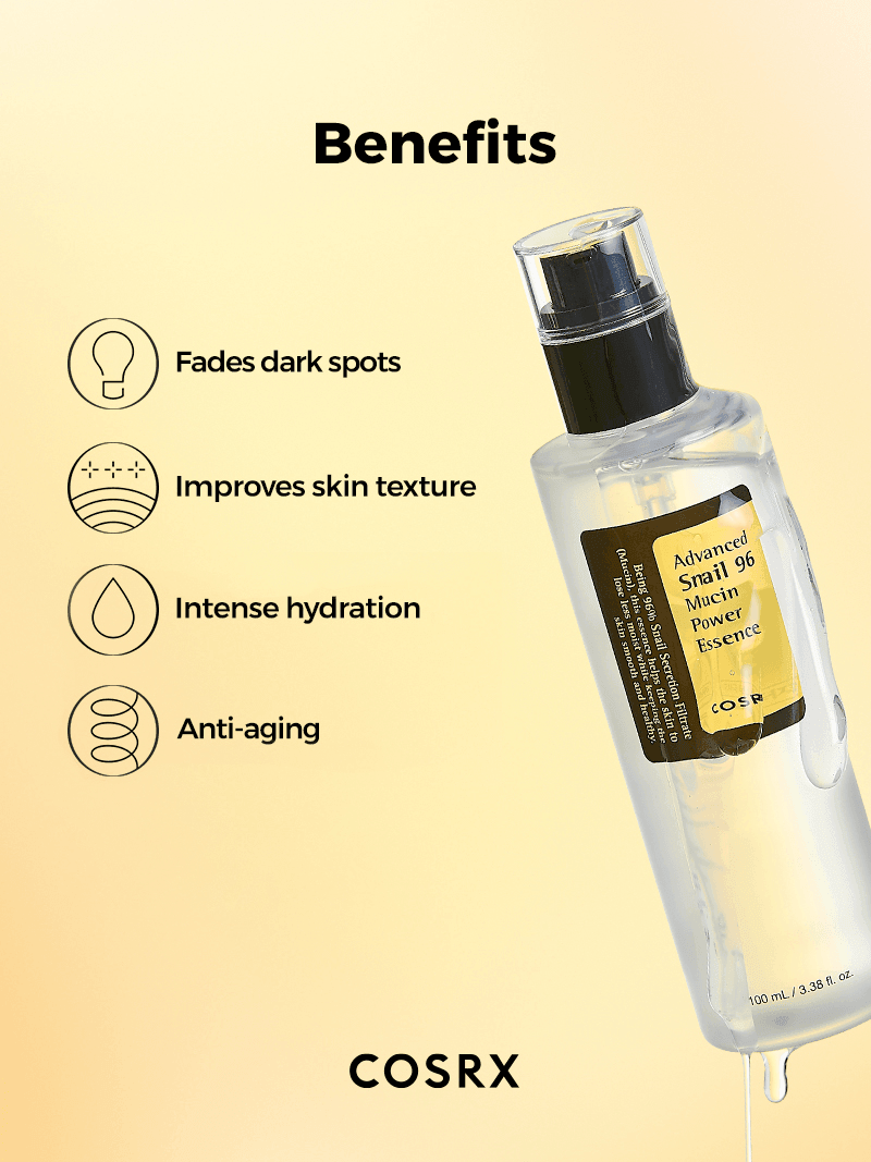 COSRX Advanced Snail 96 Mucin Power Essence infografía beneficios
