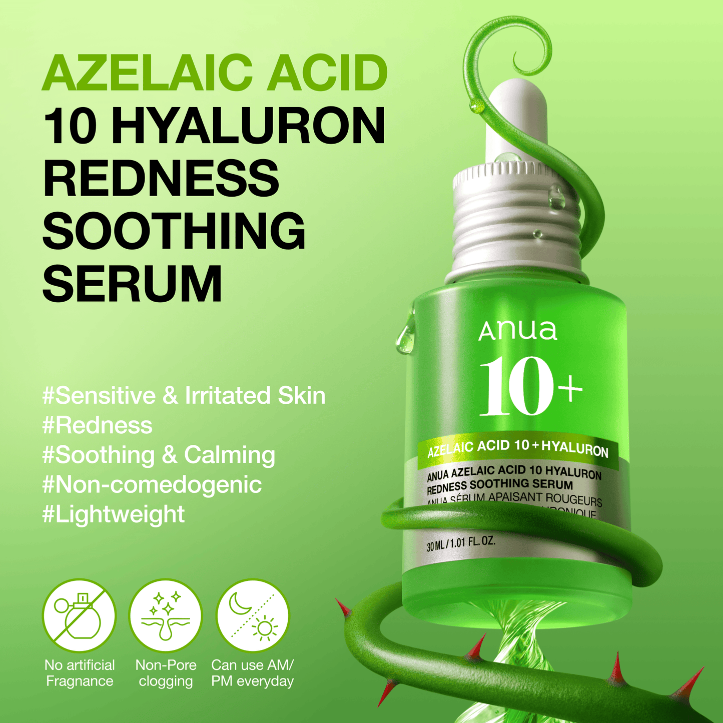 Anua Azelaic Acid 10+ Hyaluron sérum textura para piel sensible